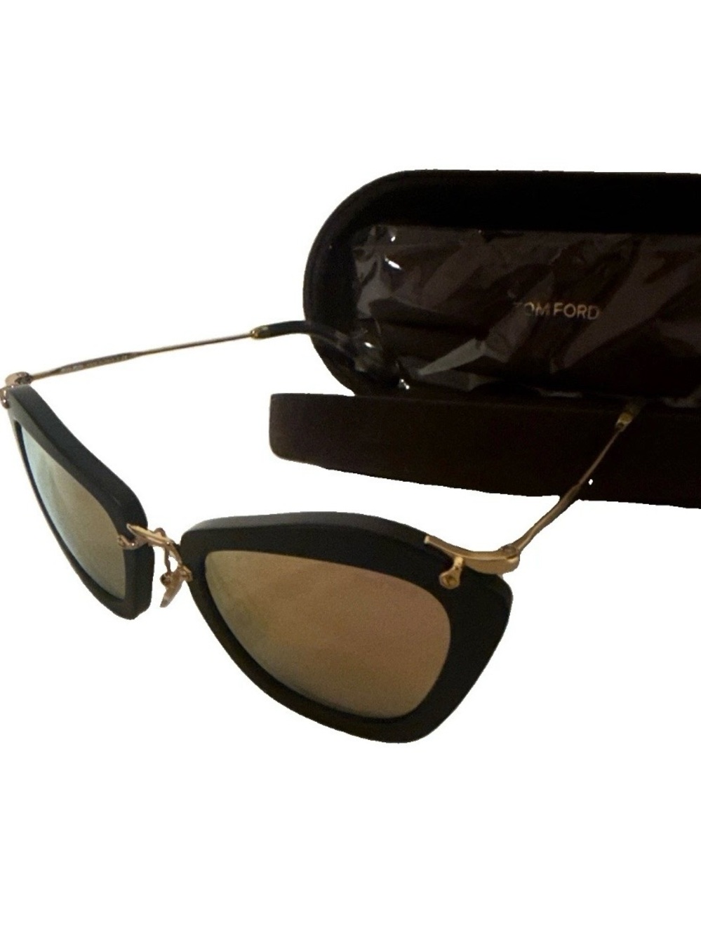 Tom Ford Alexandra-02 TF607 Black Gold Cat Eye Mirrored Sunglasses